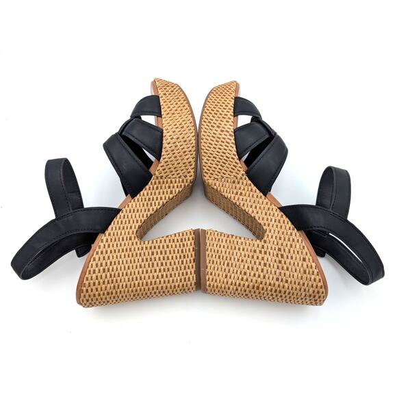 Korks Dee Wedge Platform Block Heel Sandals Women's Black/Tan Size US11 EU42 - Picture 6 of 12